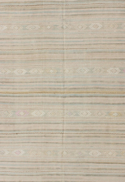 Vintage Turkish Kilim Rug With Neutral Horizontal Stripes and Geometric Designs Vintage Turkish Kilim rug with neutral horizontal stripes and geometric designs, Keivan Woven Arts / rug en - 165650, country of origin / type: Turkey / Kilim, circa 1... - Keivan Woven ArtsEN - 165650 - 9046Rug