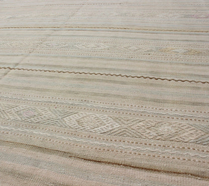 Vintage Turkish Kilim Rug With Neutral Horizontal Stripes and Geometric Designs Vintage Turkish Kilim rug with neutral horizontal stripes and geometric designs, Keivan Woven Arts / rug en - 165650, country of origin / type: Turkey / Kilim, circa 1... - Keivan Woven ArtsEN - 165650 - 9046Rug