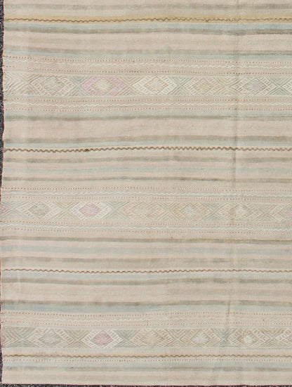Vintage Turkish Kilim Rug With Neutral Horizontal Stripes and Geometric Designs Vintage Turkish Kilim rug with neutral horizontal stripes and geometric designs, Keivan Woven Arts / rug en - 165650, country of origin / type: Turkey / Kilim, circa 1... - Keivan Woven ArtsEN - 165650 - 9046Rug