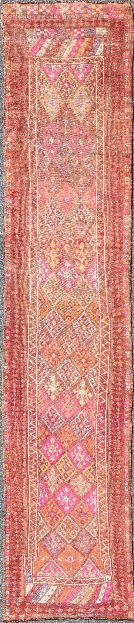 Vintage Turkish Oushak runner with medallion design in brown tones with hints of teal, rug en - 165654, country of origin / type: Turkey / Oushak, circa 1950. This beautiful vintage Oushak runner from 1950s Turkey features a Classic Oushak design,... - Keivan Woven ArtsEN - 165654 - 9458Rug