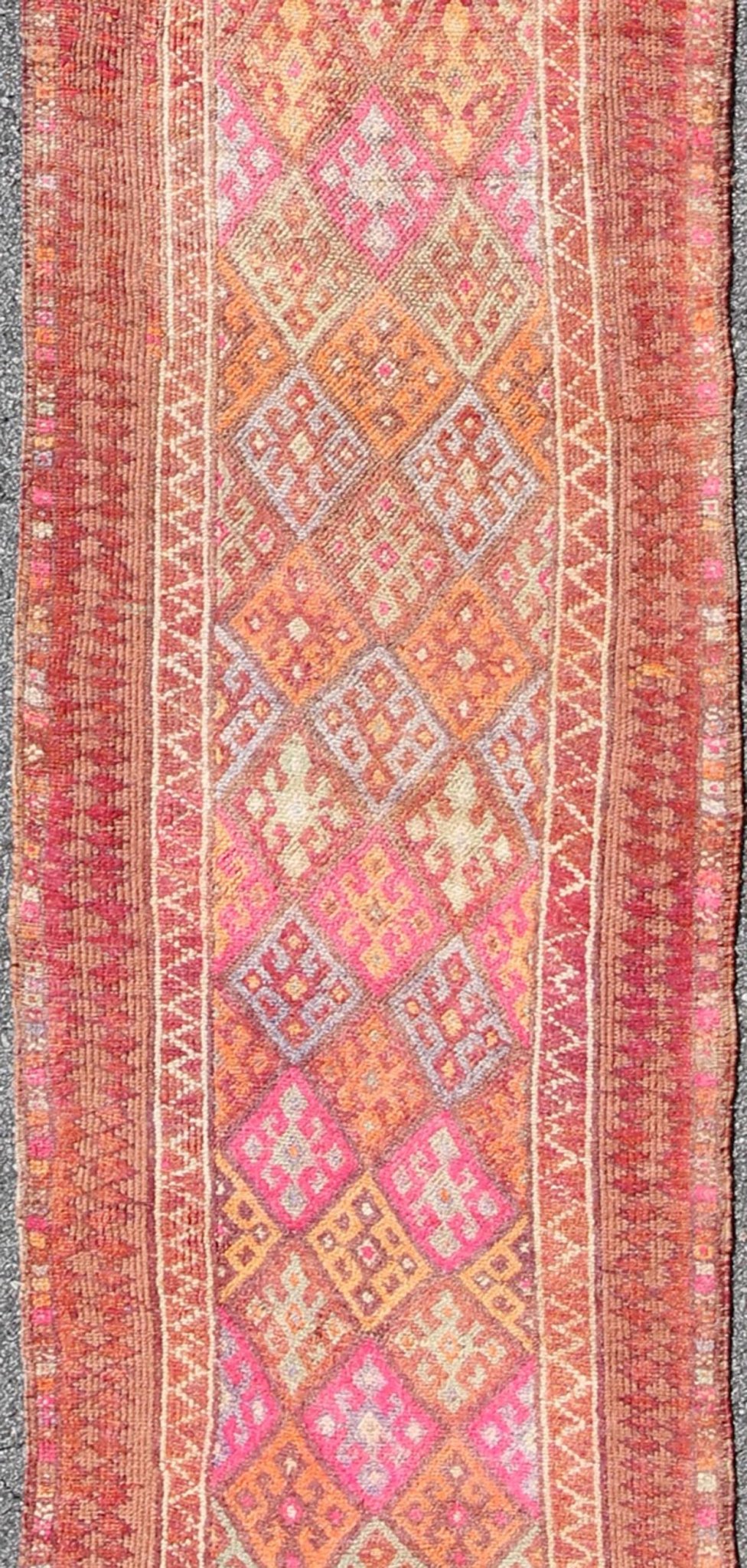 Vintage Turkish Oushak runner with medallion design in brown tones with hints of teal, rug en - 165654, country of origin / type: Turkey / Oushak, circa 1950. This beautiful vintage Oushak runner from 1950s Turkey features a Classic Oushak design,... - Keivan Woven ArtsEN - 165654 - 9458Rug