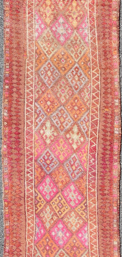 Vintage Turkish Oushak runner with medallion design in brown tones with hints of teal, rug en - 165654, country of origin / type: Turkey / Oushak, circa 1950. This beautiful vintage Oushak runner from 1950s Turkey features a Classic Oushak design,... - Keivan Woven ArtsEN - 165654 - 9458Rug
