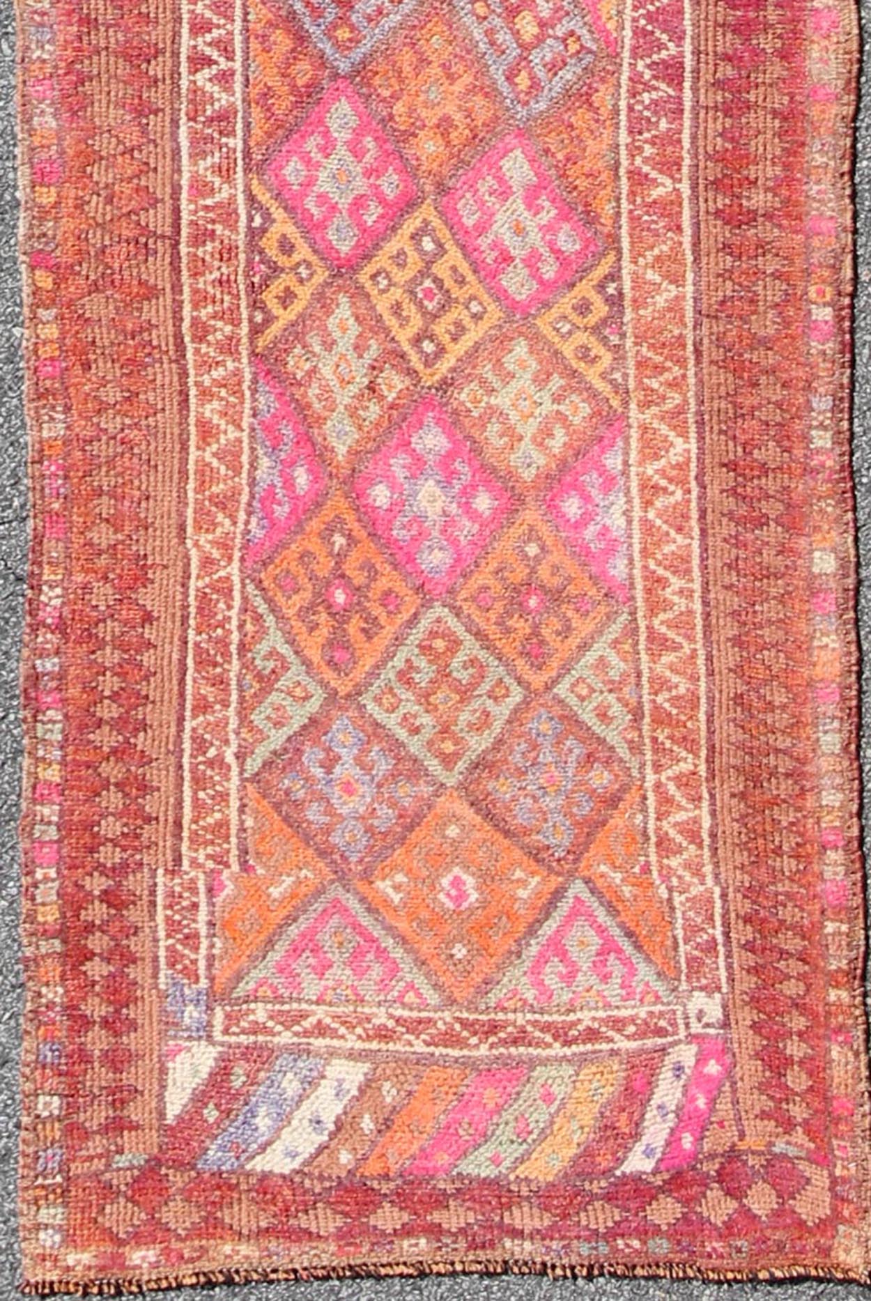 Vintage Turkish Oushak runner with medallion design in brown tones with hints of teal, rug en - 165654, country of origin / type: Turkey / Oushak, circa 1950. This beautiful vintage Oushak runner from 1950s Turkey features a Classic Oushak design,... - Keivan Woven ArtsEN - 165654 - 9458Rug