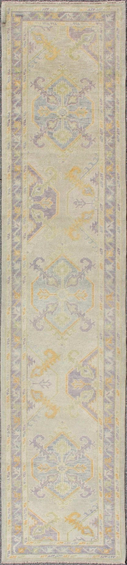 Turkish Oushak Runner with a Tribal Design in Purple, Blue and L.Green Colors kwarugs Turkish Oushak runner with purple, blue and L.Green colors and all - over Tribal design, rug en - 165660, country of origin / type: Turkey / Oushak This tra... - Keivan Woven ArtsEN - 165660 - 9060Rug