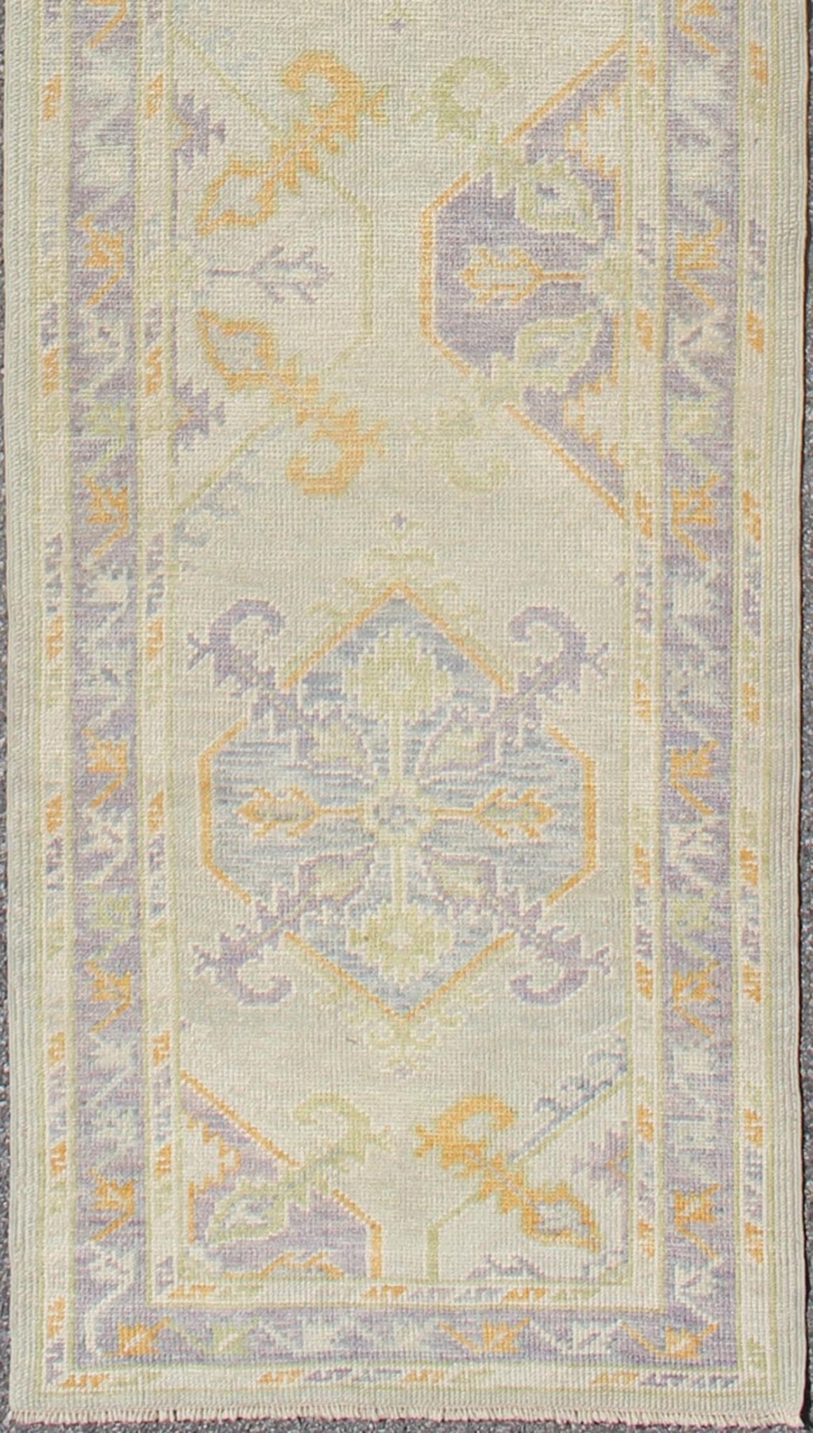 Turkish Oushak Runner with a Tribal Design in Purple, Blue and L.Green Colors kwarugs Turkish Oushak runner with purple, blue and L.Green colors and all - over Tribal design, rug en - 165660, country of origin / type: Turkey / Oushak This tra... - Keivan Woven ArtsEN - 165660 - 9060Rug