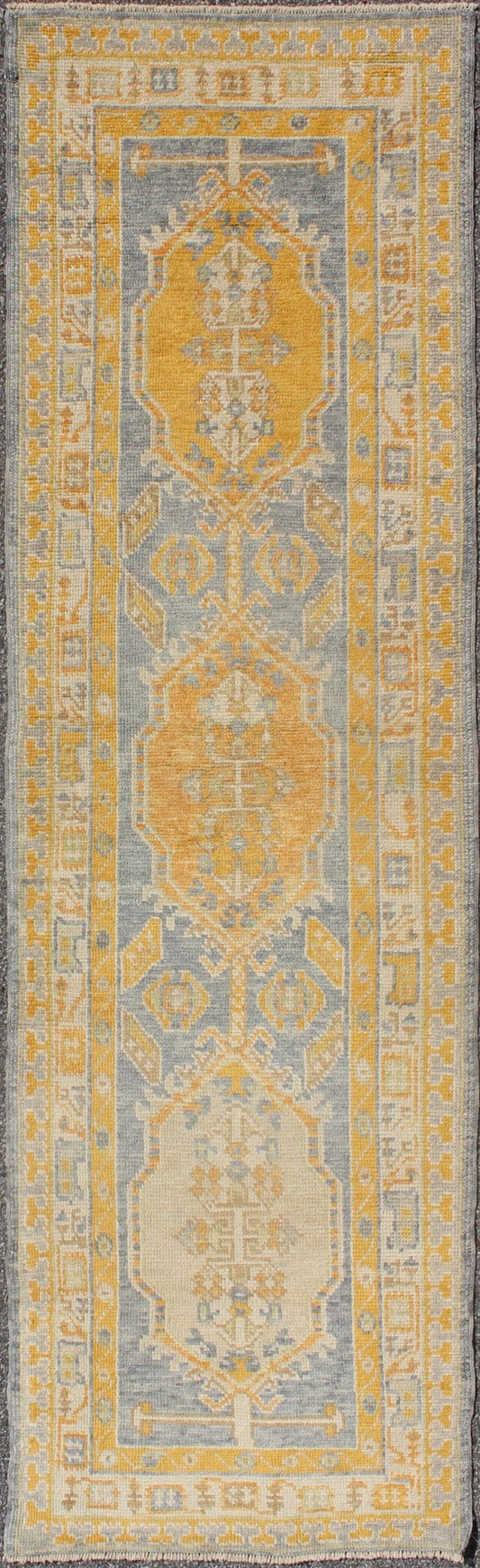 Traditional Turkish Oushak Runner with Medallions in Orange & Blue Turkish Oushak runner with traditional medallions and elegant traditional medallion design, Keivan Woven Arts, rug en - 165661, country of origin / type: Turkey / Oushak Wit... - Keivan Woven ArtsEN - 165661 - 9064Rug