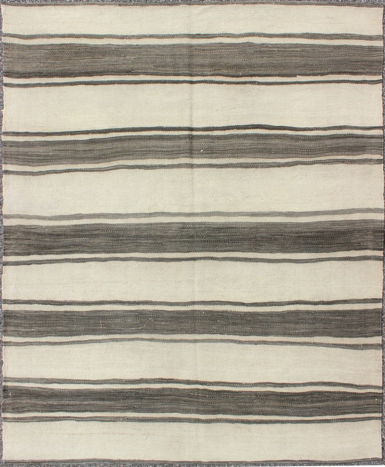 Vintage Turkish Kilim Rug with Horizontal Gray Stripes and a Modern Design kwarugs kilim Modern design vintage Turkish Kilim rug in cream with horizontal gray stripes, rug en - 165668, country of origin / type: Turkey / Kilim, circa mid - 20th centu... - Keivan Woven ArtsEN - 165668 - 9068Rug