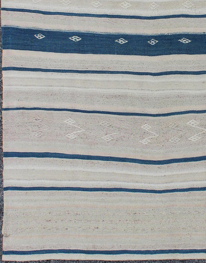 Keivan Woven Arts - Vintage Flat - Weave Kilim with navy Blue, Light Green & Taupe in Striped Design Vintage Flat - woven Kilim blue, rug EN - 165688, country of origin / type: Turkey / Kilim, circa 1950 This Turkish Kilim flat - woven is perfectly s... - Keivan Woven ArtsEN - 165688 - 9472Rug
