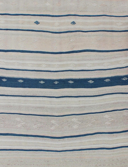 Keivan Woven Arts - Vintage Flat - Weave Kilim with navy Blue, Light Green & Taupe in Striped Design Vintage Flat - woven Kilim blue, rug EN - 165688, country of origin / type: Turkey / Kilim, circa 1950 This Turkish Kilim flat - woven is perfectly s... - Keivan Woven ArtsEN - 165688 - 9472Rug