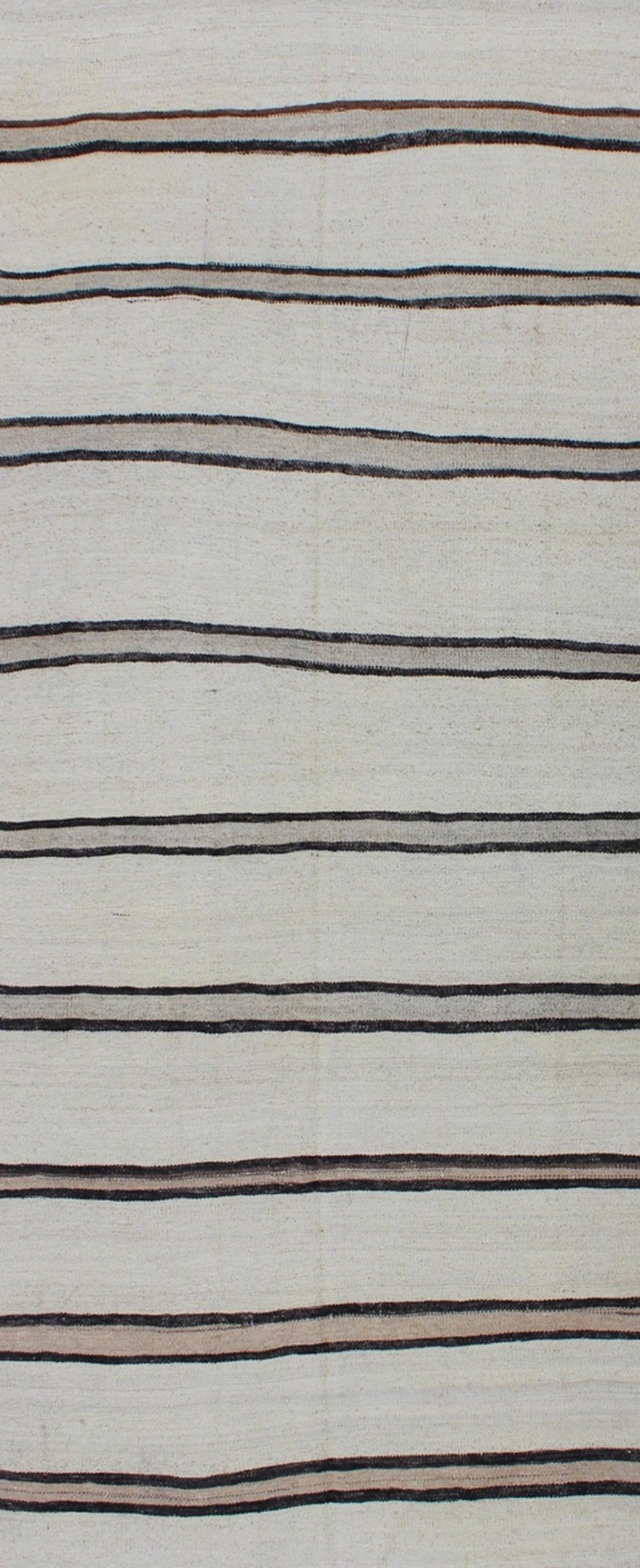 Minimalist Design Vintage Turkish Kilim Runner with Creams, Brown and Taupe Minimalist design with traces of stripes Kilim runner in cream, light brown and taupe, Keivan Woven Arts / rug EN - 165689, country of origin / type: Turkey / Kilim, circa... - Keivan Woven ArtsEN - 165689 - 9476Rug
