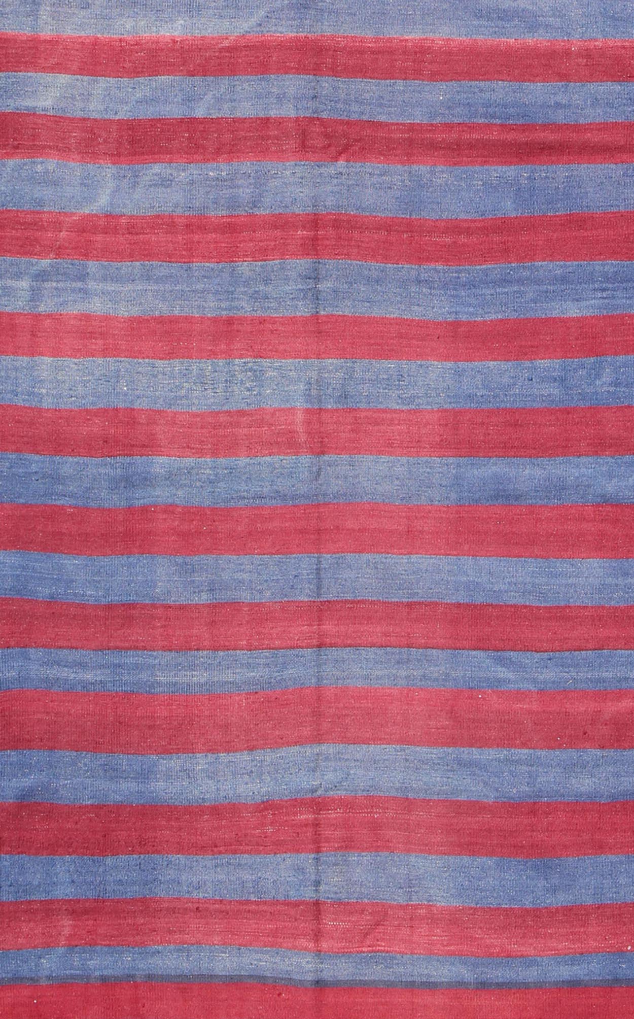 Vintage Striped Turkish Kilim with Casual Modern Design in Red and Blue Red and blue Vintage striped Turkish Kilim suited for modern casual interiors. Kilim rug with stripes, Keivan Woven Arts / rug/ EN - 165696, country of origin / type: turkey /... - Keivan Woven ArtsEN - 165696 - 9480Rug