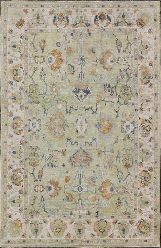 Turkish Oushak Rug with Neutral Color Palette and All - Over Flower Design Turkish Oushak rug with neutral color palette and all - over flower design. Keivan Woven Arts / rug EN - 165700, country of origin / type: Turkey / Oushak Measures: 10'9 x 1... - Keivan Woven ArtsEN - 165700 - 9080