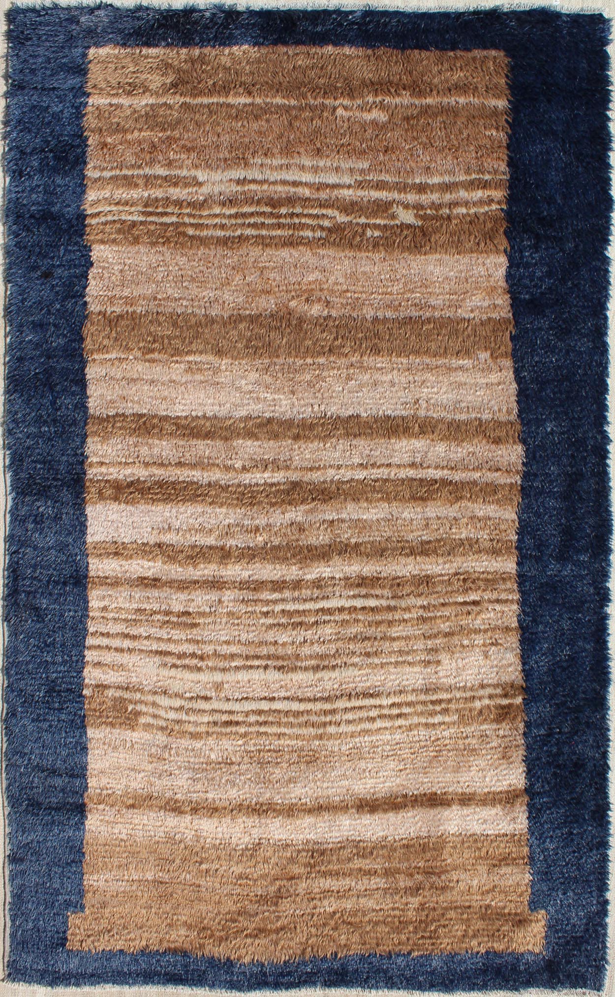 Angora Turkish Tulu Rug with Solid Field in Shades of Brown and Midnight Blue kwarugs Tulu rug Turkish vintage in brown and blue with solid design background, Minimalist design, Keivan Woven Arts / rug en - 165754, country of origin / type: Turkey... - Keivan Woven ArtsEN - 165754 - 9583Rug