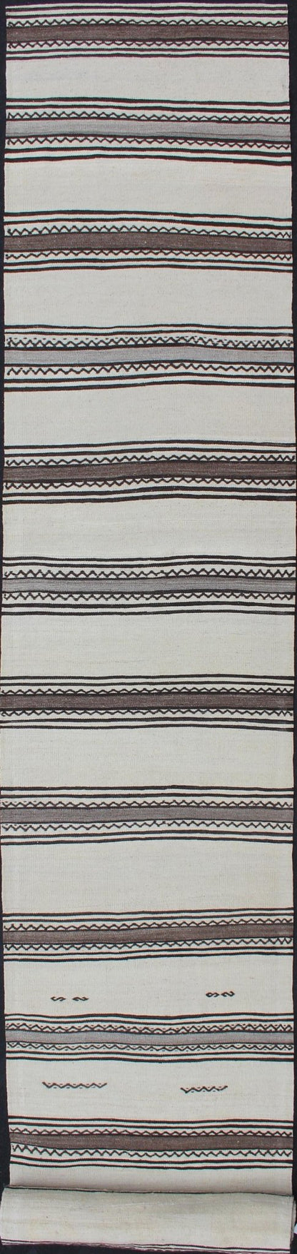 Vintage Turkish Kilim Flat - Weave Runner with Modern Stripe Design Modern Kilim Runner from Turkey with Stripes. Keivan Woven Arts / rug EN - 165761, country of origin / type: Turkey / Kilim, circa 1960 This modern - design vintage runner from... - Keivan Woven ArtsEN - 165761 - 11383Rug