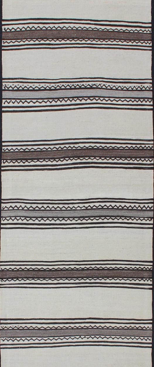 Vintage Turkish Kilim Flat - Weave Runner with Modern Stripe Design Modern Kilim Runner from Turkey with Stripes. Keivan Woven Arts / rug EN - 165761, country of origin / type: Turkey / Kilim, circa 1960 This modern - design vintage runner from... - Keivan Woven ArtsEN - 165761 - 11383Rug