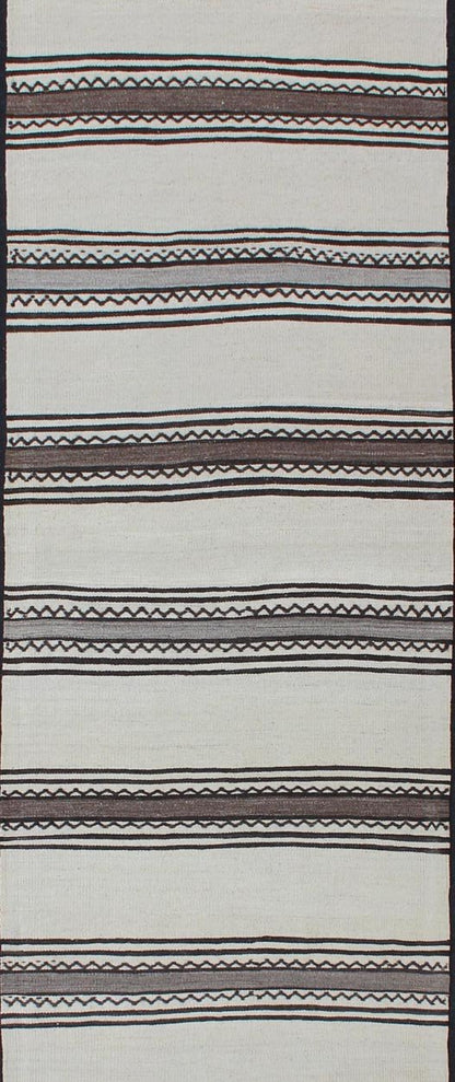 Vintage Turkish Kilim Flat - Weave Runner with Modern Stripe Design Modern Kilim Runner from Turkey with Stripes. Keivan Woven Arts / rug EN - 165761, country of origin / type: Turkey / Kilim, circa 1960 This modern - design vintage runner from... - Keivan Woven ArtsEN - 165761 - 11383Rug