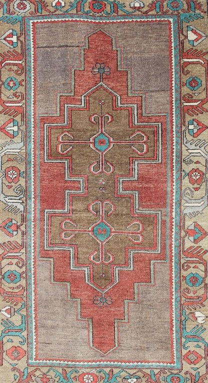 Double Medallion Vintage Turkish Oushak Rug Turkish Oushak Carpet with Geometric Medallions, rug en - 165846, country of origin / type: Turkey / Oushak, circa 1940 This Oushak rug from Turkey features a unique design of a double medallion f... - Keivan Woven ArtsEN - 165846 - 10612Rug