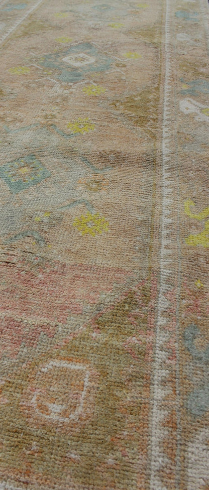 Soft Colors Vintage Turkish Oushak Runner, Vintage Turkish Runner with Four Medallion Design Watercolor Turkish Oushak Runner, rug EN - 165867, country of origin / type: Turkey / Oushak, circa 1940 This vintage Turkish Oushak runner feature... - Keivan Woven ArtsEN - 165867 - 9512Rug