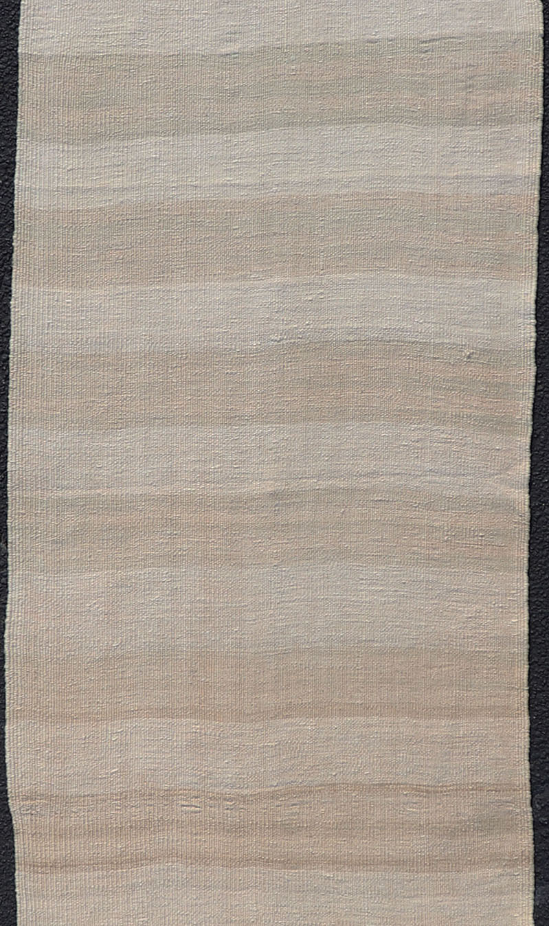 Vintage Turkish Kilim Runner with Stripes in Light Taupe and Neutral Tones. Light Stripe design Kilim runner in cream and taupe. Keivan Woven Arts / rug EN - 165888, country of origin / type: Turkey / Kilim, circa 1950 Measures: 2'4 x 11'9 ... - Keivan Woven ArtsEN - 165888 - 14490Rug