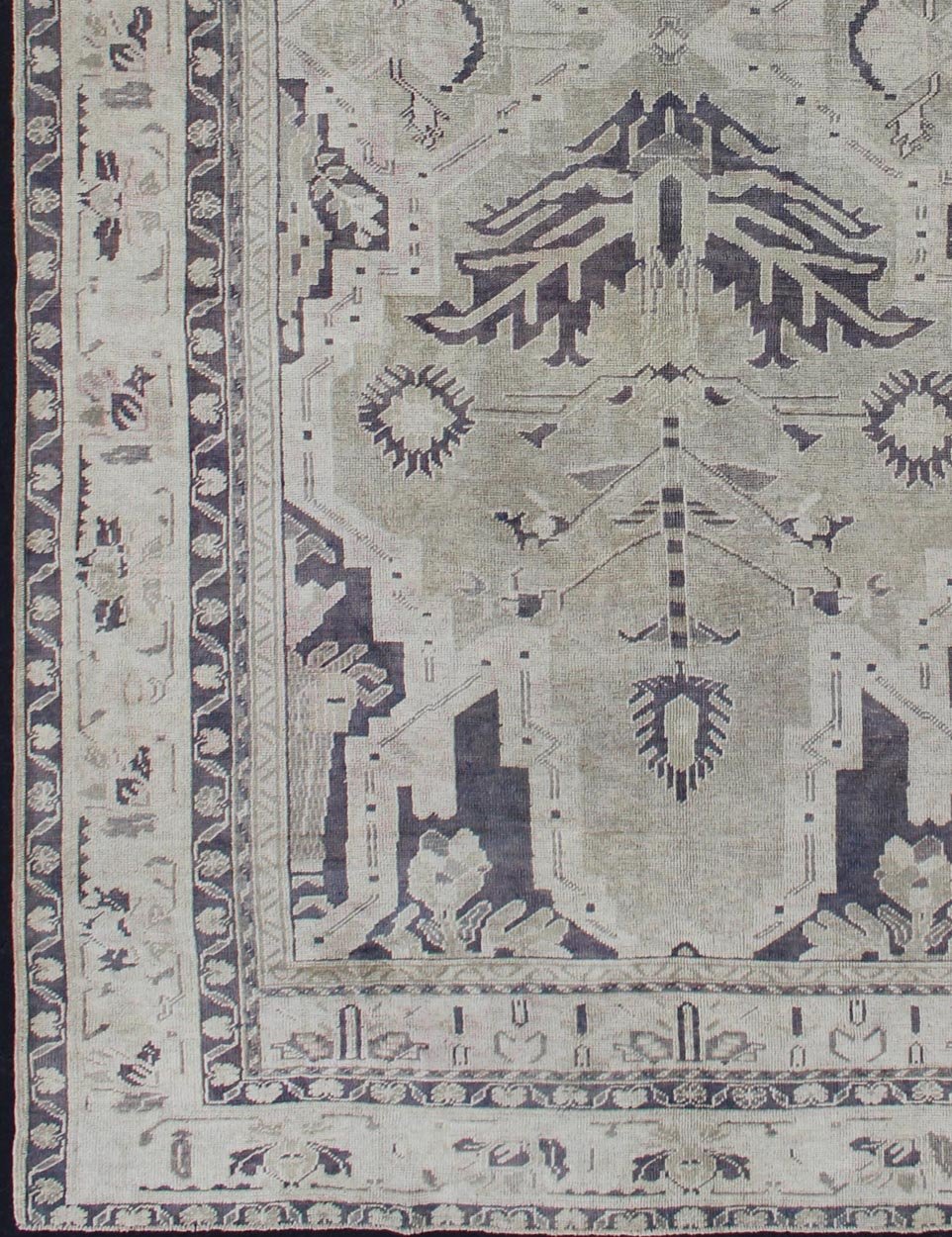 Vintage Hand Knotted Turkish Oushak Rug With Dual Medallion Design in Dark Blue and Taupe Dual medallion design Turkish vintage rug in neutral tones, dark blue and taupe, Keivan Woven Arts / rug en - 165961, country of origin / type: turkey / Oush... - Keivan Woven ArtsEN - 165961 - 11197Rug