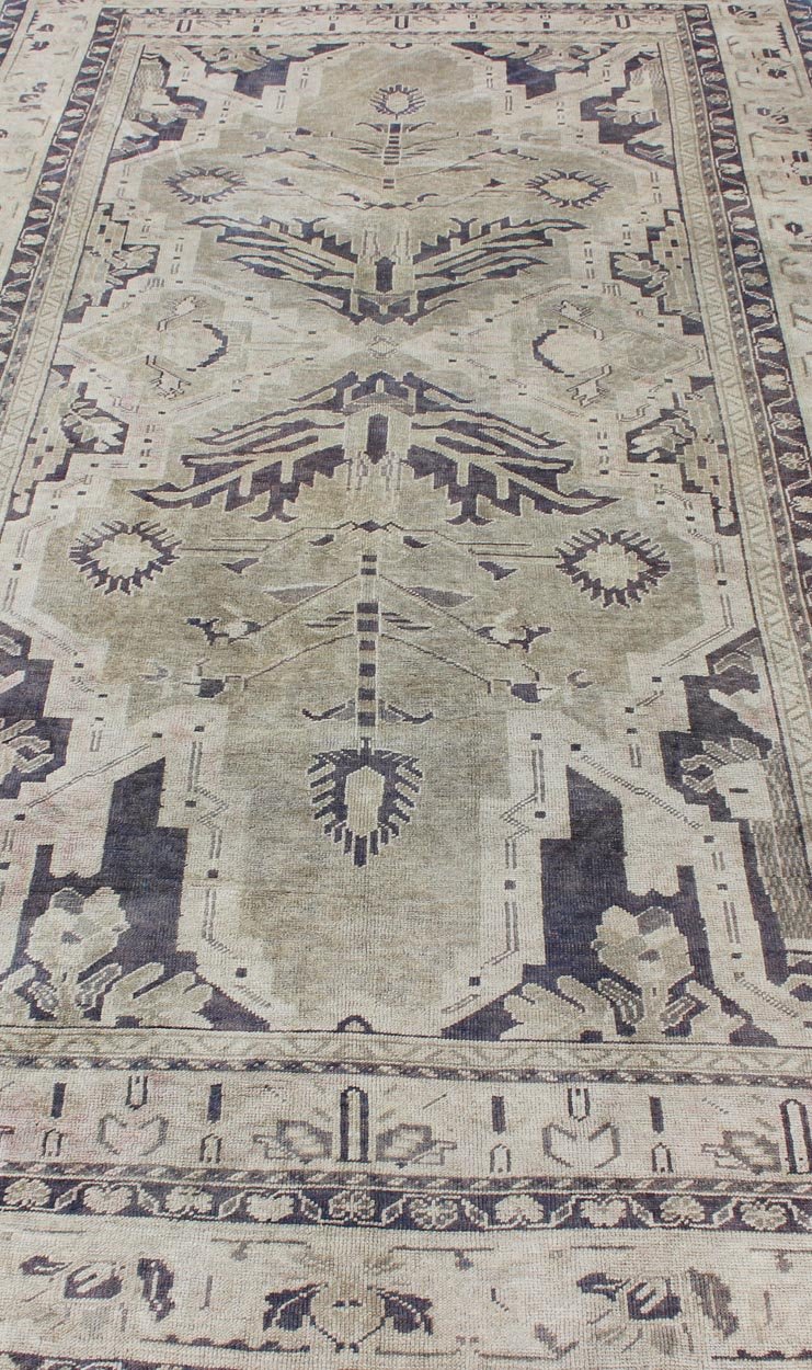 Vintage Hand Knotted Turkish Oushak Rug With Dual Medallion Design in Dark Blue and Taupe Dual medallion design Turkish vintage rug in neutral tones, dark blue and taupe, Keivan Woven Arts / rug en - 165961, country of origin / type: turkey / Oush... - Keivan Woven ArtsEN - 165961 - 11197Rug