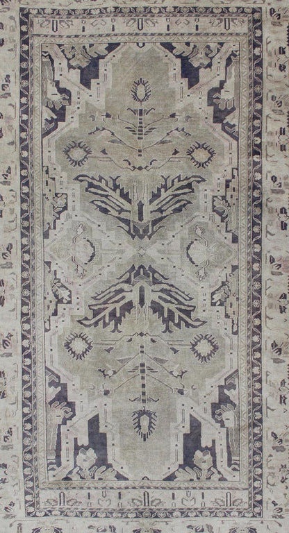 Vintage Hand Knotted Turkish Oushak Rug With Dual Medallion Design in Dark Blue and Taupe Dual medallion design Turkish vintage rug in neutral tones, dark blue and taupe, Keivan Woven Arts / rug en - 165961, country of origin / type: turkey / Oush... - Keivan Woven ArtsEN - 165961 - 11197Rug
