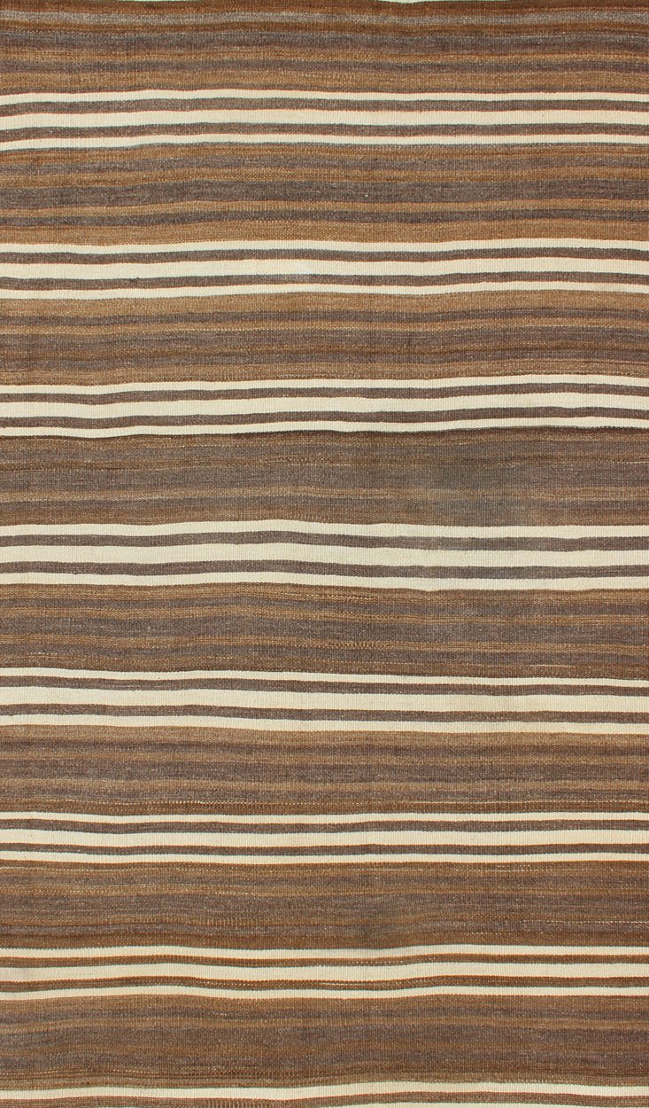 Striped Hand Woven Turkish Vintage Kilim Flat - Weave Rug in Brown's and Ivory Ivory and brown vintage Kilim from Turkey with Minimalist stripes, Keivan Woven Arts / rug en - 165992, country of origin / type: Turkey / Kilim, circa 1950 This v... - Keivan Woven ArtsEN - 165992 - 11433Rug