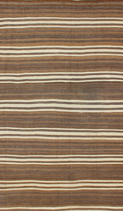 Striped Hand Woven Turkish Vintage Kilim Flat - Weave Rug in Brown's and Ivory Ivory and brown vintage Kilim from Turkey with Minimalist stripes, Keivan Woven Arts / rug en - 165992, country of origin / type: Turkey / Kilim, circa 1950 This v... - Keivan Woven ArtsEN - 165992 - 11433Rug