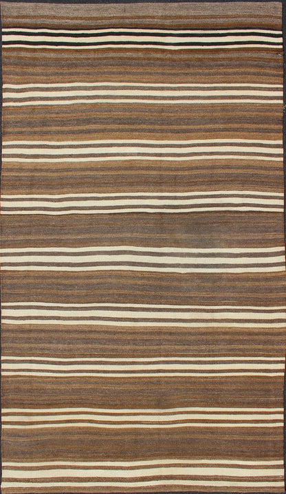 Striped Hand Woven Turkish Vintage Kilim Flat - Weave Rug in Brown's and Ivory Ivory and brown vintage Kilim from Turkey with Minimalist stripes, Keivan Woven Arts / rug en - 165992, country of origin / type: Turkey / Kilim, circa 1950 This v... - Keivan Woven ArtsEN - 165992 - 11433Rug