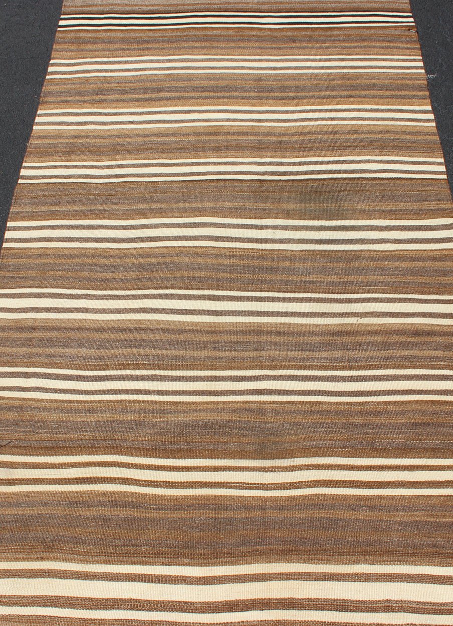 Striped Hand Woven Turkish Vintage Kilim Flat - Weave Rug in Brown's and Ivory Ivory and brown vintage Kilim from Turkey with Minimalist stripes, Keivan Woven Arts / rug en - 165992, country of origin / type: Turkey / Kilim, circa 1950 This v... - Keivan Woven ArtsEN - 165992 - 11433Rug