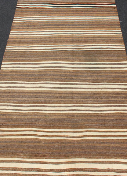 Striped Hand Woven Turkish Vintage Kilim Flat - Weave Rug in Brown's and Ivory Ivory and brown vintage Kilim from Turkey with Minimalist stripes, Keivan Woven Arts / rug en - 165992, country of origin / type: Turkey / Kilim, circa 1950 This v... - Keivan Woven ArtsEN - 165992 - 11433Rug