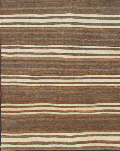 Striped Hand Woven Turkish Vintage Kilim Flat - Weave Rug in Brown's and Ivory Ivory and brown vintage Kilim from Turkey with Minimalist stripes, Keivan Woven Arts / rug en - 165992, country of origin / type: Turkey / Kilim, circa 1950 This v... - Keivan Woven ArtsEN - 165992 - 11433Rug