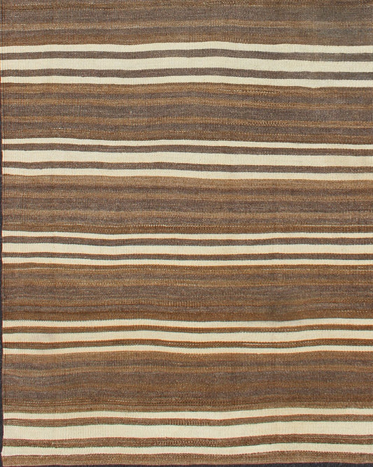 Striped Hand Woven Turkish Vintage Kilim Flat - Weave Rug in Brown's and Ivory Ivory and brown vintage Kilim from Turkey with Minimalist stripes, Keivan Woven Arts / rug en - 165992, country of origin / type: Turkey / Kilim, circa 1950 This v... - Keivan Woven ArtsEN - 165992 - 11433Rug
