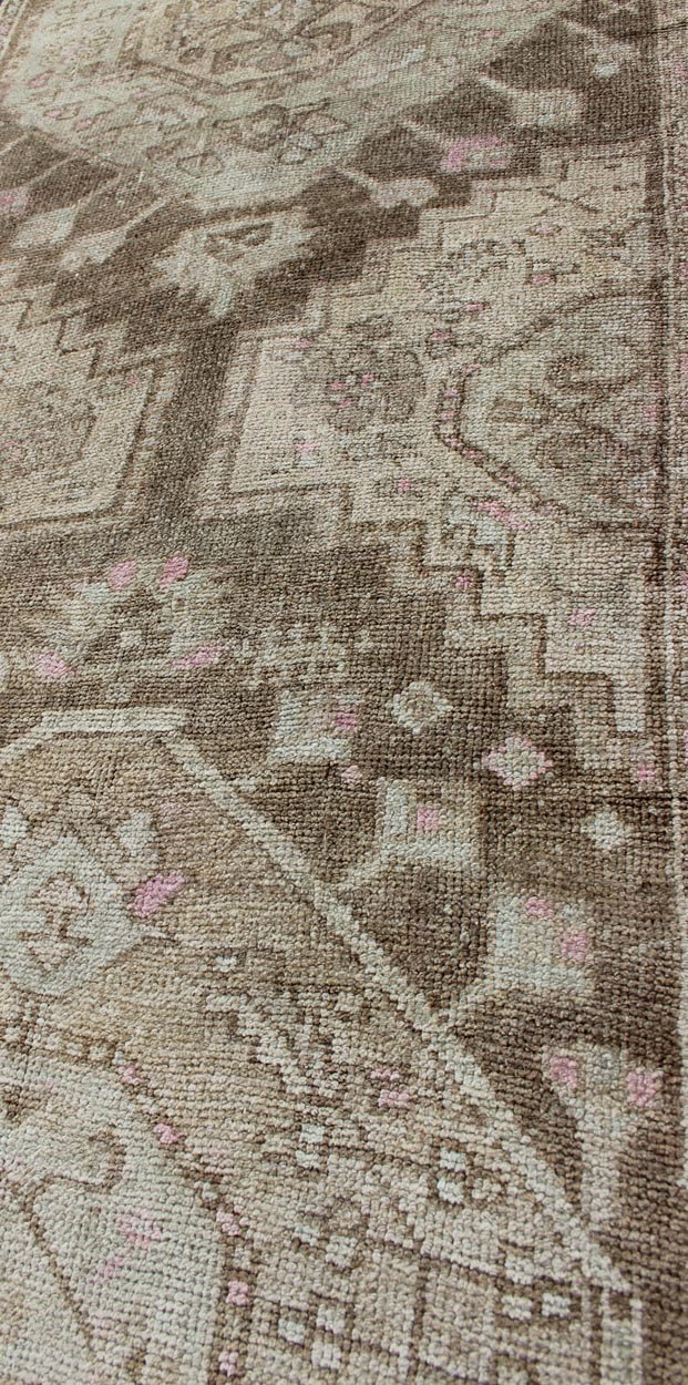 Vintage Oushak Runner from Turkey with vertical medallion design in brown, wheat, lavender pink, ivory, tones, rug en - 176011, country of origin / type: Turkey / Oushak, circa 1940 This beautiful vintage Oushak runner from 1940s Turkey features a... - Keivan Woven ArtsEN - 176011 - 11201Rug