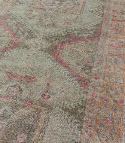Long vintage runner, wide vintage runner from Turkey with vertical medallion design in green, purple, gray, pale orange and nude rug en - 176012, country of origin / type: Turkey / Oushak, circa 1940. This beautiful vintage Oushak runner from 1940... - Keivan Woven ArtsEN - 176012 - 11205Rug