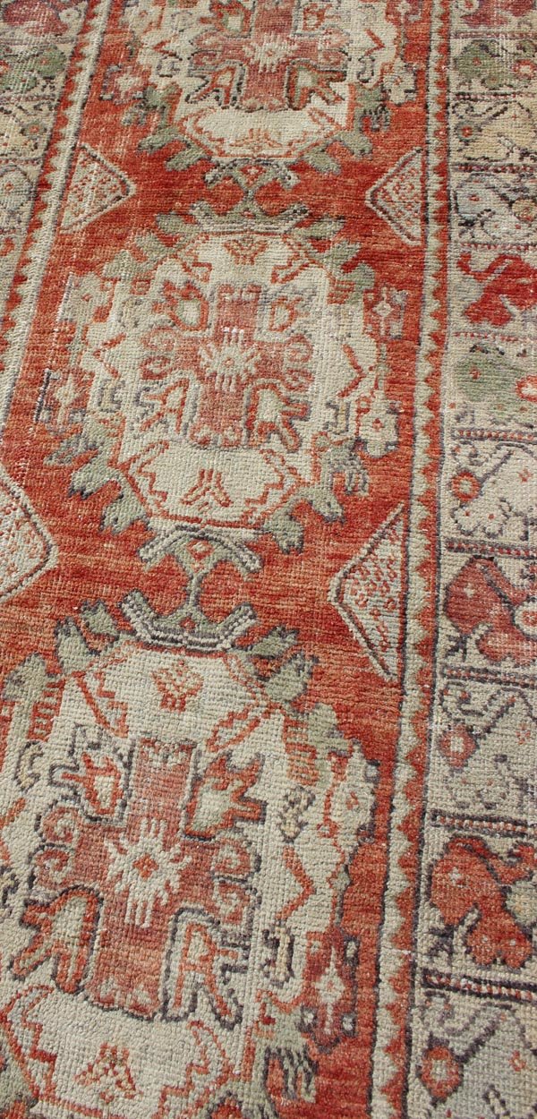 Colorful Turkish Oushak Runner with Layered Medallions and Large Scale complimentary Border Vintage Turkish Runner with Medallion Oushak Design in Bold Color Palette, rug EN - 176104, country of origin / type: Turkey / Oushak, circa 1940 Th... - Keivan Woven ArtsEN - 176104 - 10634Rug