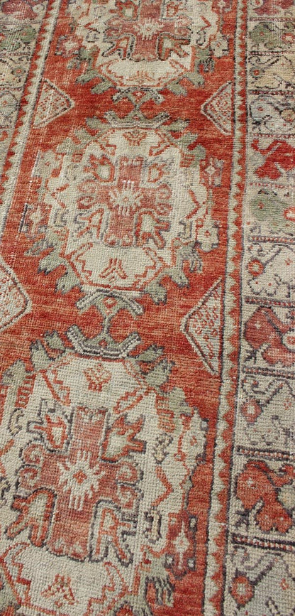 Colorful Turkish Oushak Runner with Layered Medallions and Large Scale complimentary Border Vintage Turkish Runner with Medallion Oushak Design in Bold Color Palette, rug EN - 176104, country of origin / type: Turkey / Oushak, circa 1940 Th... - Keivan Woven ArtsEN - 176104 - 10634Rug