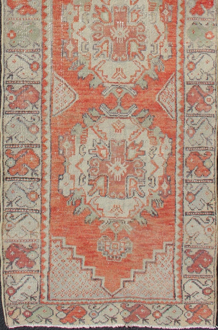 Colorful Turkish Oushak Runner with Layered Medallions and Large Scale complimentary Border Vintage Turkish Runner with Medallion Oushak Design in Bold Color Palette, rug EN - 176104, country of origin / type: Turkey / Oushak, circa 1940 Th... - Keivan Woven ArtsEN - 176104 - 10634Rug