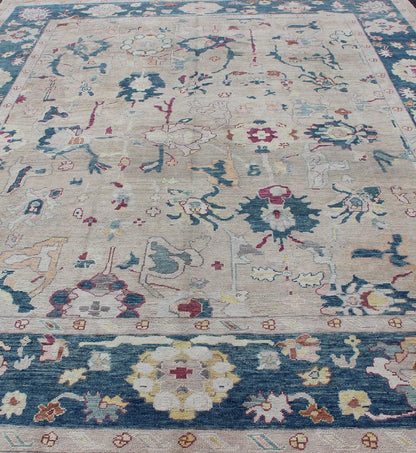 Oushak rug from Turkey with floral blossom all - over design rendered in gray, blue, ivory, and red tones, rug en - 176142, country of origin or type: Turkey or Oushak This striking Turkish Oushak rug bears a gray - colored body that is highlighted by... - Keivan Woven ArtsEN - 176142 - 10972Rug