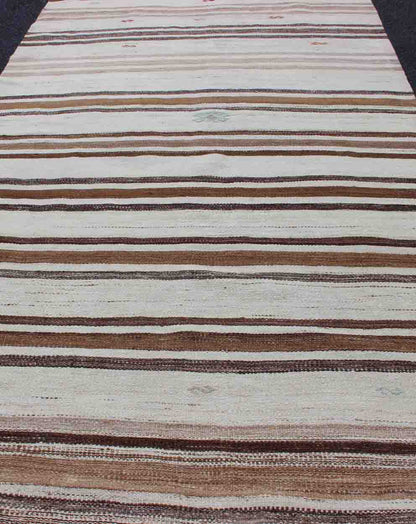 Striped Turkish Vintage Kilim Flat - Weave Rug in Shades of Browns Taupe and Ivory Keivan Woven Arts - Ivory and brown vintage Kilim from Turkey with Minimalist design in stripes, rug EN - 176194, country of origin / type: Turkey / Kilim, circa 1950 ... - Keivan Woven ArtsEN - 176194 - 12721Rug