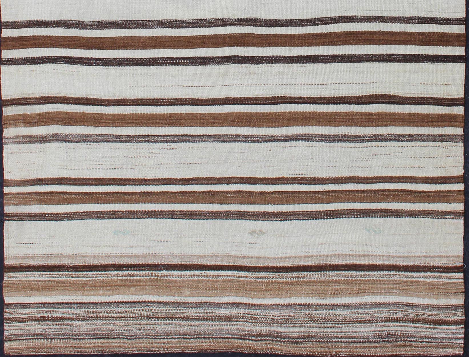 Striped Turkish Vintage Kilim Flat - Weave Rug in Shades of Browns Taupe and Ivory Keivan Woven Arts - Ivory and brown vintage Kilim from Turkey with Minimalist design in stripes, rug EN - 176194, country of origin / type: Turkey / Kilim, circa 1950 ... - Keivan Woven ArtsEN - 176194 - 12721Rug