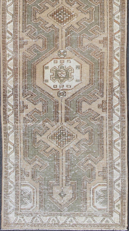 Earth - Tone Antique Persian Serab Runner With Geometric - Style Medallions Serab antique runner from Persia with medallion design in earthy color palette, Keivan Woven Arts / rug en - 176214, country of origin / type: Iran / Serab, circa 1910. ... - Keivan Woven ArtsEN - 176214 - 10110Rug