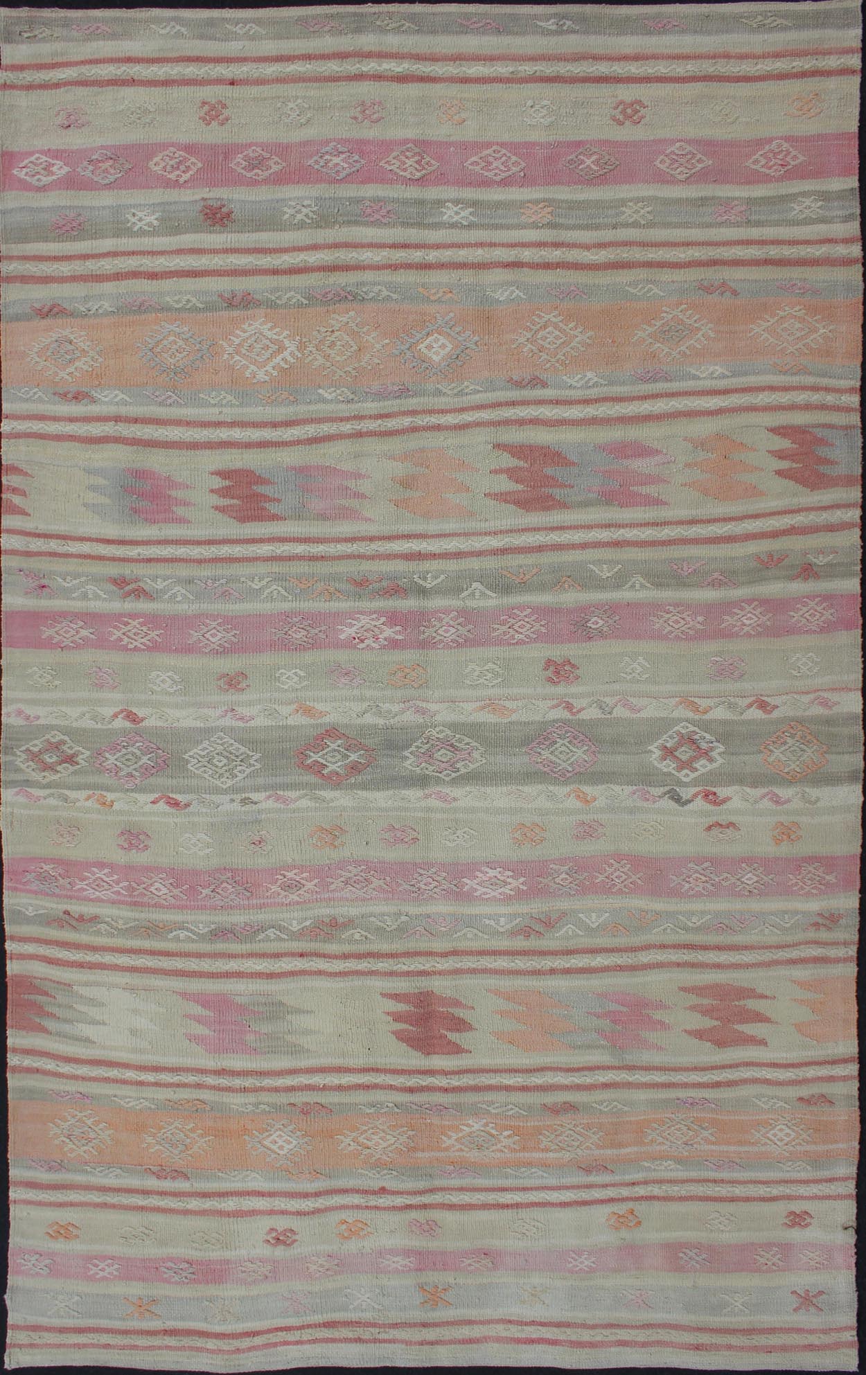Turkish Vintage Kilim with Assorted Stripe Design in a Variety of Soft Colors Turkish Kilim vintage rug with assorted stripe design in a variety of colors Turkish Kilim vintage rug with assorted stripe design in a variety of colors, rug en - 1... - Keivan Woven ArtsEN - 176251 - 11948Rug