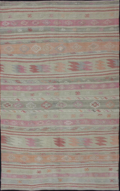Turkish Vintage Kilim with Assorted Stripe Design in a Variety of Soft Colors Turkish Kilim vintage rug with assorted stripe design in a variety of colors Turkish Kilim vintage rug with assorted stripe design in a variety of colors, rug en - 1... - Keivan Woven ArtsEN - 176251 - 11948Rug