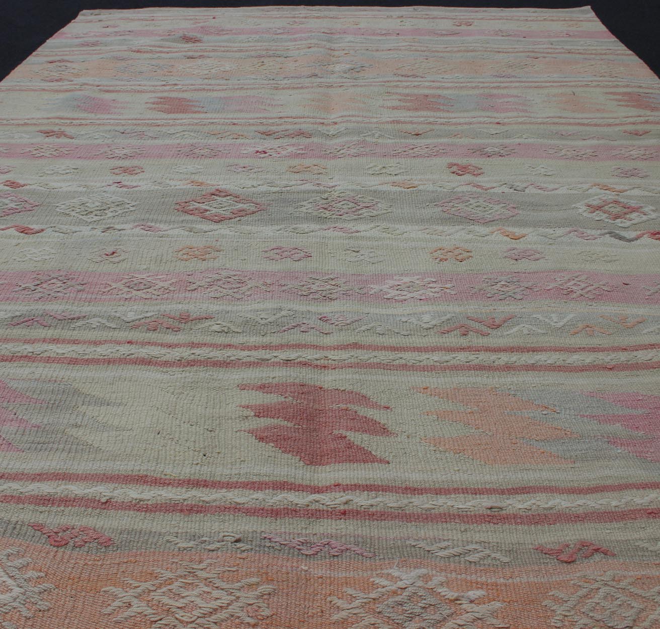 Turkish Vintage Kilim with Assorted Stripe Design in a Variety of Soft Colors Turkish Kilim vintage rug with assorted stripe design in a variety of colors Turkish Kilim vintage rug with assorted stripe design in a variety of colors, rug en - 1... - Keivan Woven ArtsEN - 176251 - 11948Rug