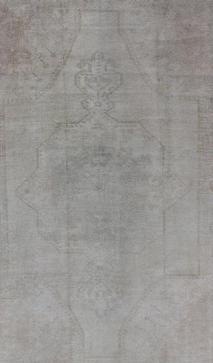 Neutral Vintage Oushak Turkish Rug in Pale brown, pale green, pink and cream colors. Measures: 4'6 x 7'3 Finely woven Vintage Oushak Carpet with Faded colors and Design, Keivan Woven Arts/ rug EN - 176289, country of origin / type: Turkey ... - Keivan Woven ArtsEN - 176289 - 10998Rug