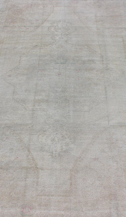 Neutral Vintage Oushak Turkish Rug in Pale brown, pale green, pink and cream colors. Measures: 4'6 x 7'3 Finely woven Vintage Oushak Carpet with Faded colors and Design, Keivan Woven Arts/ rug EN - 176289, country of origin / type: Turkey ... - Keivan Woven ArtsEN - 176289 - 10998Rug