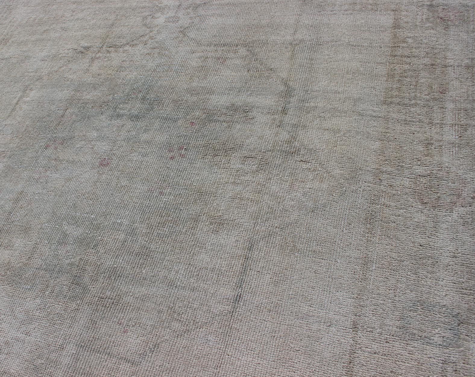 Neutral Vintage Oushak Turkish Rug in Pale brown, pale green, pink and cream colors. Measures: 4'6 x 7'3 Finely woven Vintage Oushak Carpet with Faded colors and Design, Keivan Woven Arts/ rug EN - 176289, country of origin / type: Turkey ... - Keivan Woven ArtsEN - 176289 - 10998Rug