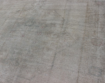 Neutral Vintage Oushak Turkish Rug in Pale brown, pale green, pink and cream colors. Measures: 4'6 x 7'3 Finely woven Vintage Oushak Carpet with Faded colors and Design, Keivan Woven Arts/ rug EN - 176289, country of origin / type: Turkey ... - Keivan Woven ArtsEN - 176289 - 10998Rug