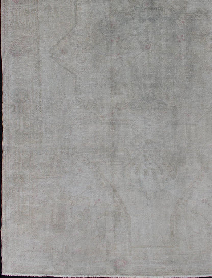 Neutral Vintage Oushak Turkish Rug in Pale brown, pale green, pink and cream colors. Measures: 4'6 x 7'3 Finely woven Vintage Oushak Carpet with Faded colors and Design, Keivan Woven Arts/ rug EN - 176289, country of origin / type: Turkey ... - Keivan Woven ArtsEN - 176289 - 10998Rug